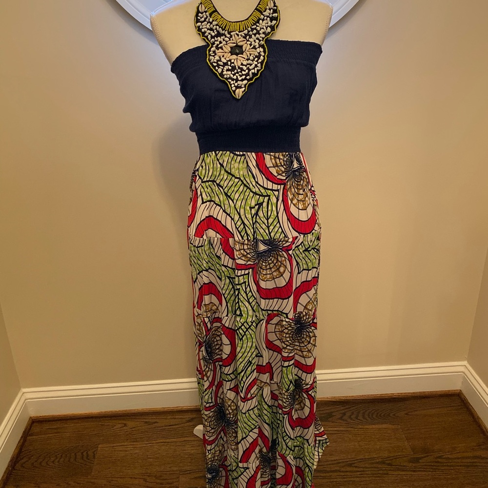 Long halter maxi printed dress
